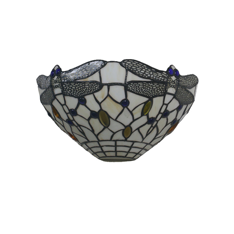 White Wall Mount Light Country Style 1 Light Wall Sconce with Dragonfly Pattern for Bedroom