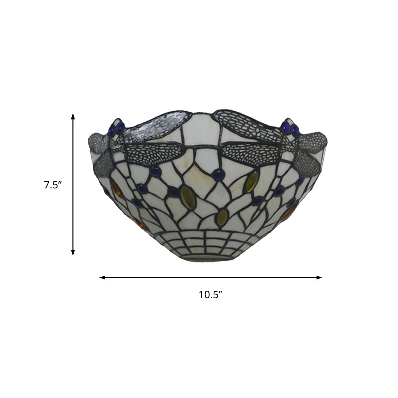 White Wall Mount Light Country Style 1 Light Wall Sconce with Dragonfly Pattern for Bedroom