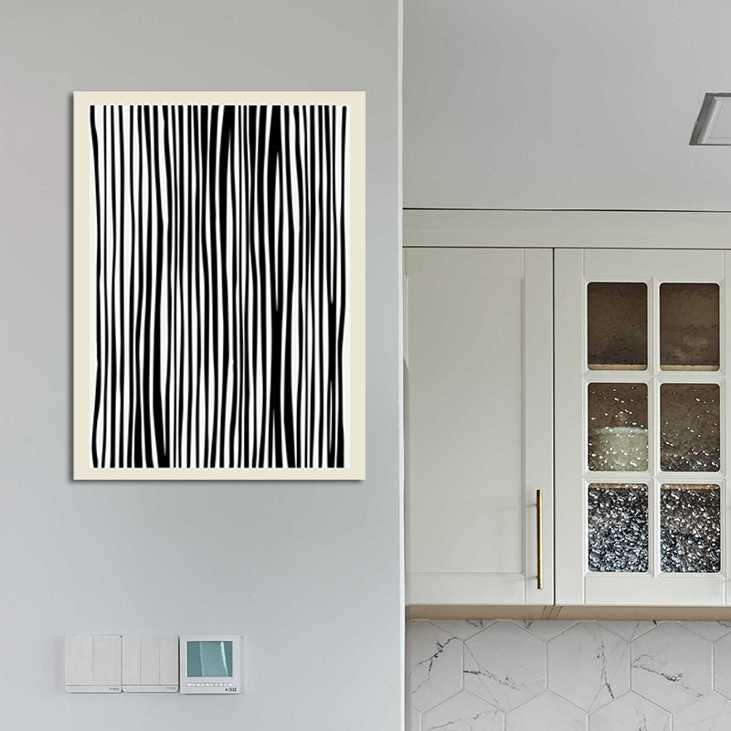 Vertical Stripes Pattern Wall Decor in Dark Minimalism Style Painting for Guest Room