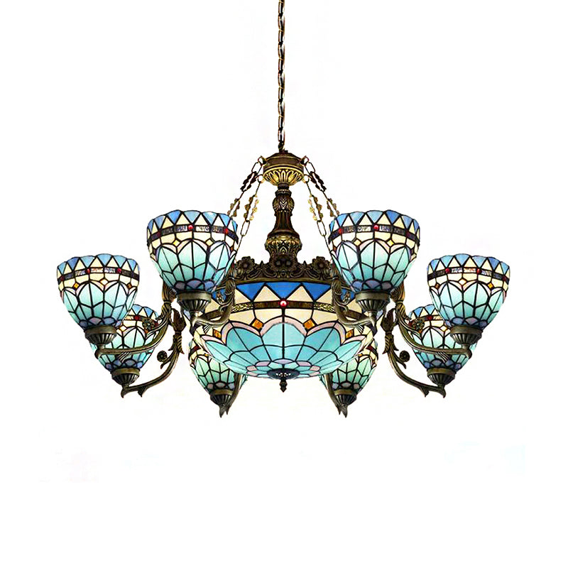 Vintage en forme de dôme vintère Tachette de lampe 9 lumières Chandelier inversé en bleu pour le salon