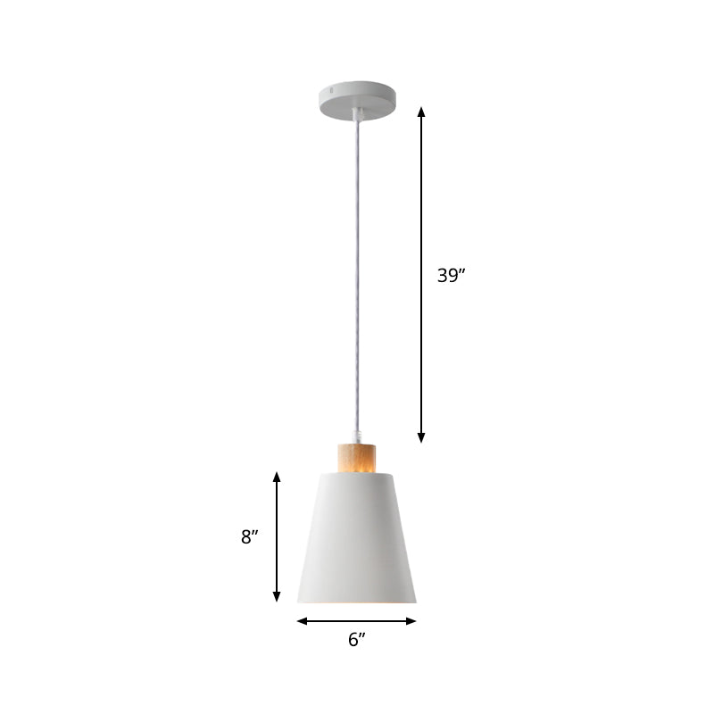 Contemporary Bucket Shade Pendant Lamp Metallic White Finish Hanging Light with Round/Linear Canopy for Hallway