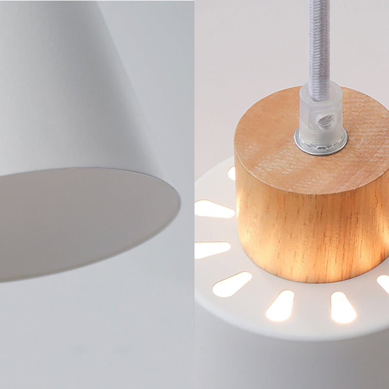 Contemporary Bucket Shade Pendant Lamp Metallic White Finish Hanging Light with Round/Linear Canopy for Hallway