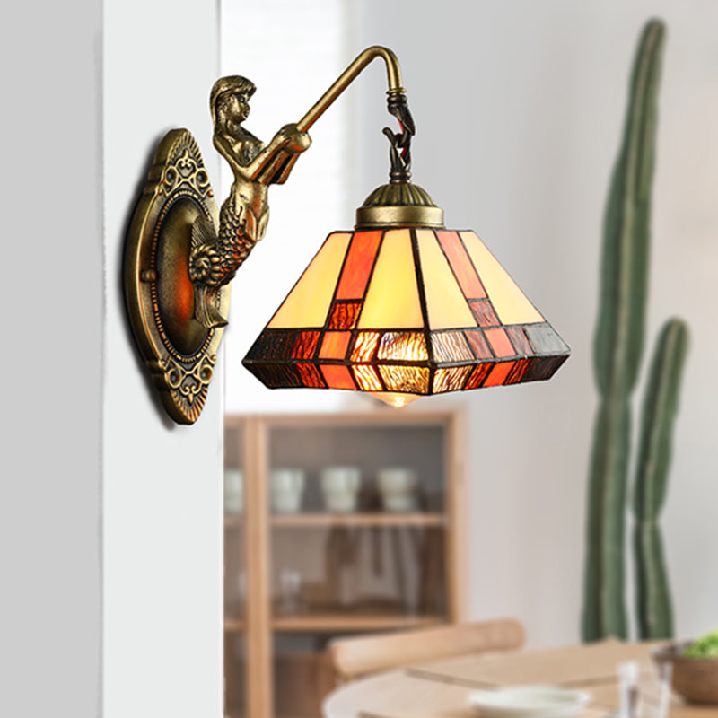 1 Head Wall Mounted Light Tiffany Diamond Orange Stained Glass Sconce Light Fixture
