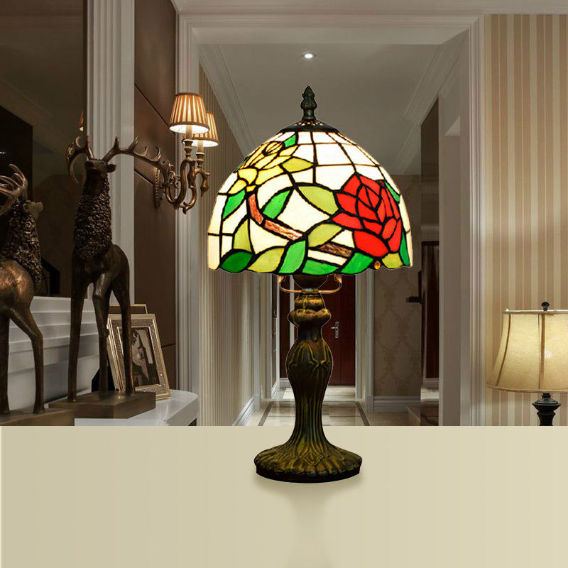 Lámpara de mesa de tazón rústico vidrita 1 lámpara de mesa de acento ligero con patrón de flores para la cama