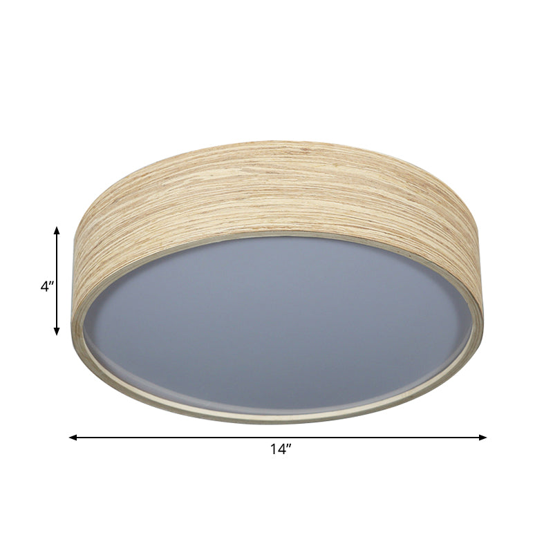 LED Dining Room Flushmount Lighting con Round Bamboo Shade Modern Wood Massimale Lampada a Warm / White Light, 10 "/14" W