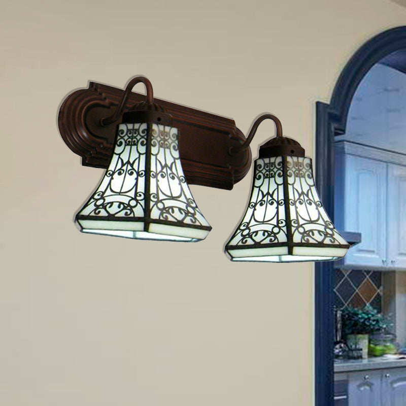 2 Heads Sconce Lighting Baroque Flared White Glass Wall Mounted Light for Bedroom