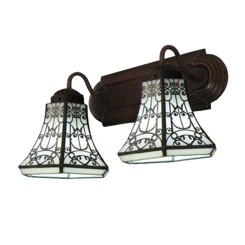 2 Heads Sconce Lighting Baroque Flared White Glass Wall Mounted Light for Bedroom
