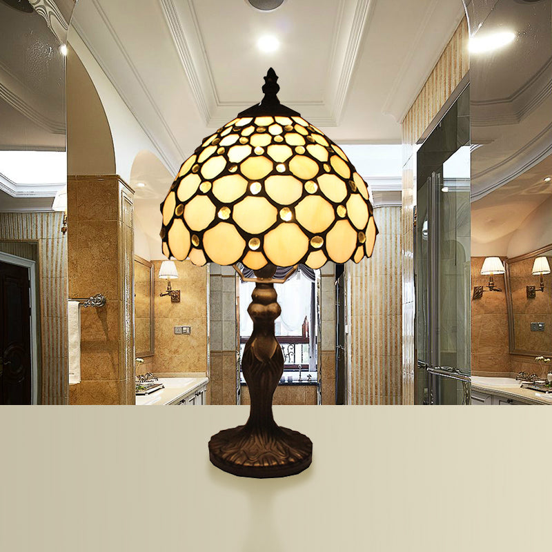 1 kop koepeled accentlamp vintage gebrandschilderd glas decoratieve tafellamp in beige voor het bedzijde