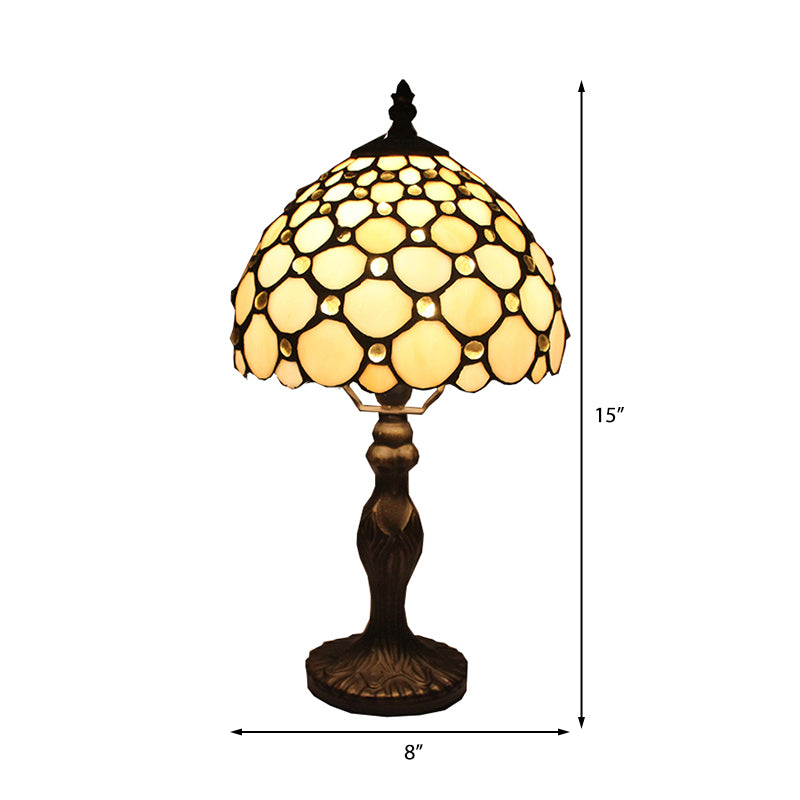 1 kop koepeled accentlamp vintage gebrandschilderd glas decoratieve tafellamp in beige voor het bedzijde