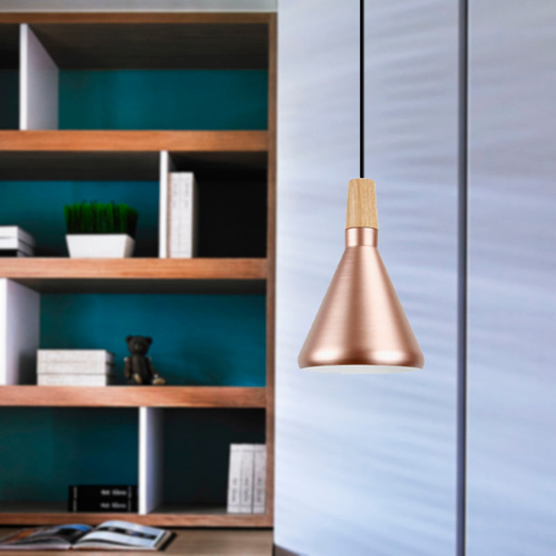 Lámpara colgante de pirámide de oro rosa 1 cabezal de estilo moderno de aluminio Lámpara de aluminio para sala de estudio