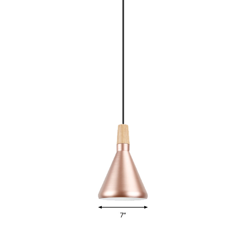 Lámpara colgante de pirámide de oro rosa 1 cabezal de estilo moderno de aluminio Lámpara de aluminio para sala de estudio