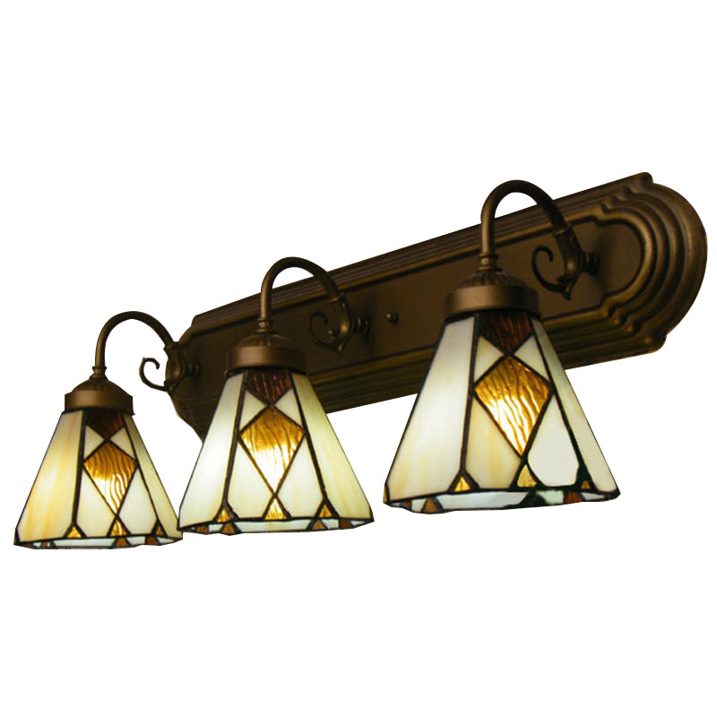 Beige Glass Conical Sconce Light Tiffany 3 Heads Antique Bronze wall Light Fixture