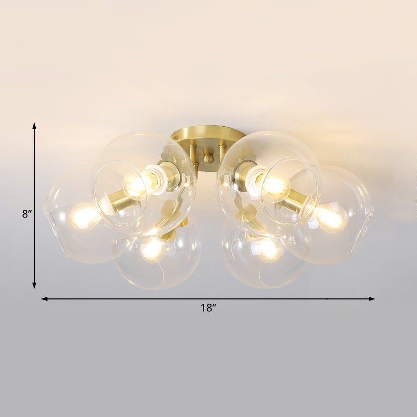 Sphère en verre transparent Semi Flush Éclairage moderne 6 lumières LED LED Semi Flush Mount LAMPE DIMMURS EN GOL