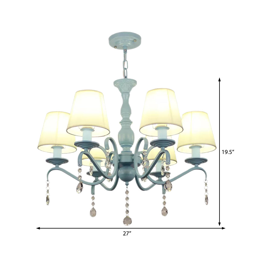 Chandelier de nuance effilée à 6 légers avec des enfants à perles de cristal Metal Hanging Light en bleu pour le foyer