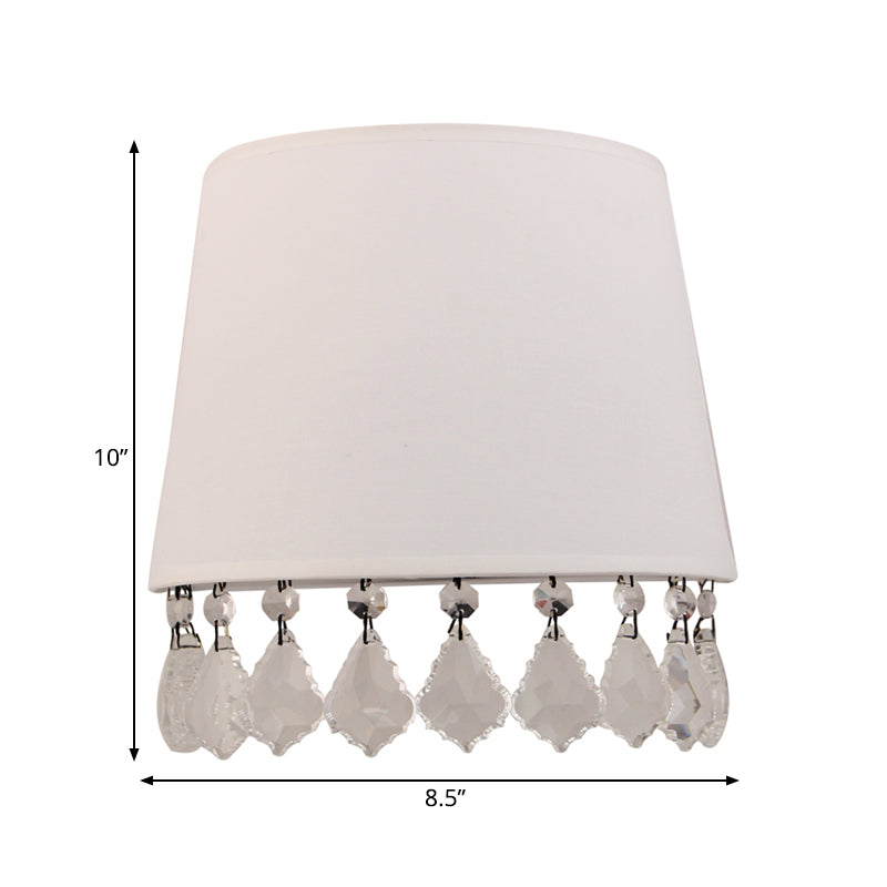 Modern Half-Drum Wall Light with Clear Crystal Fabric White Wall Lamp for Bedside
