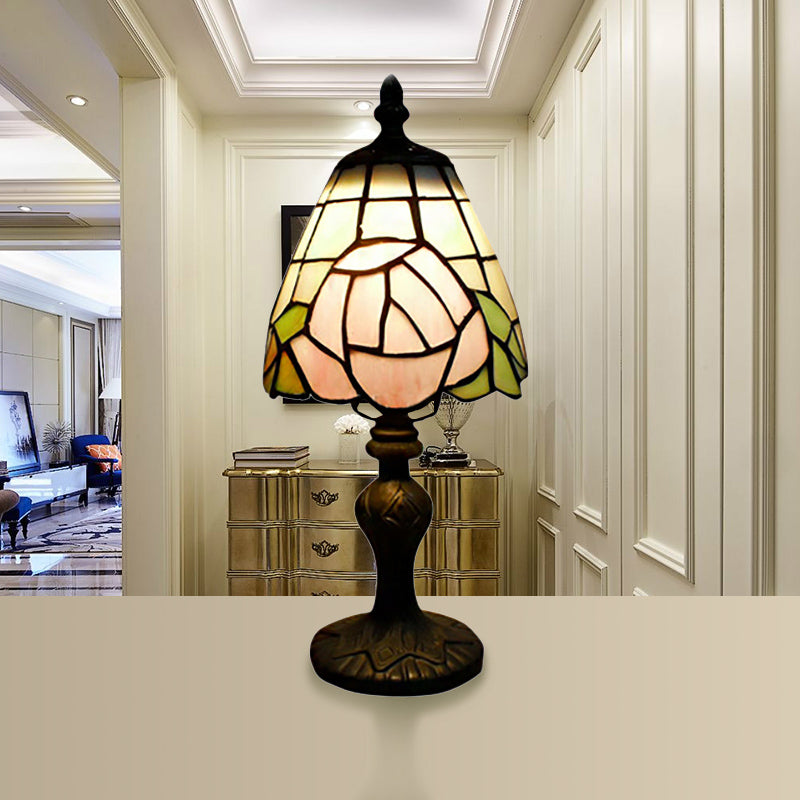 Lampada da tavolo rosa Lampada d'accento a 1 luce in vetro colorato rustico in bianco e rosa per comodino