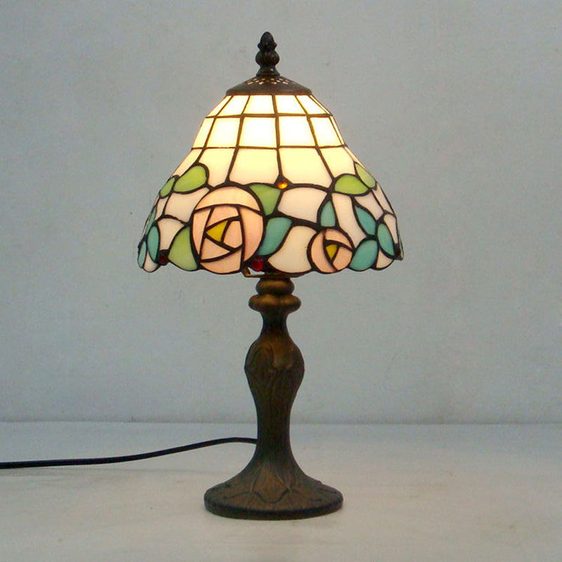 Lampada da tavolo rosa Lampada d'accento a 1 luce in vetro colorato rustico in bianco e rosa per comodino