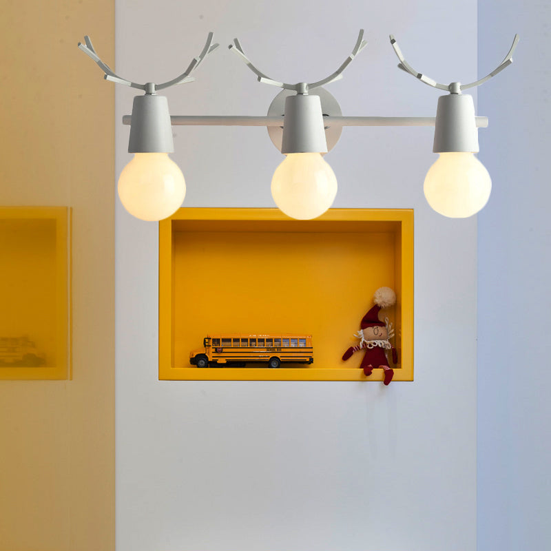 Open Bulb Foyer Stair Wall Sconce with Antlers Metal 3 Lights Modern Style Wall Lamp