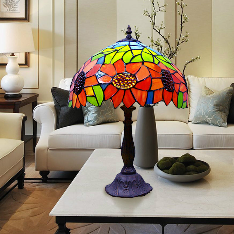Sunflower Accent Table Lamp Tiffany Stained Glass 1-Light Table Lamp in Orange for Bedroom