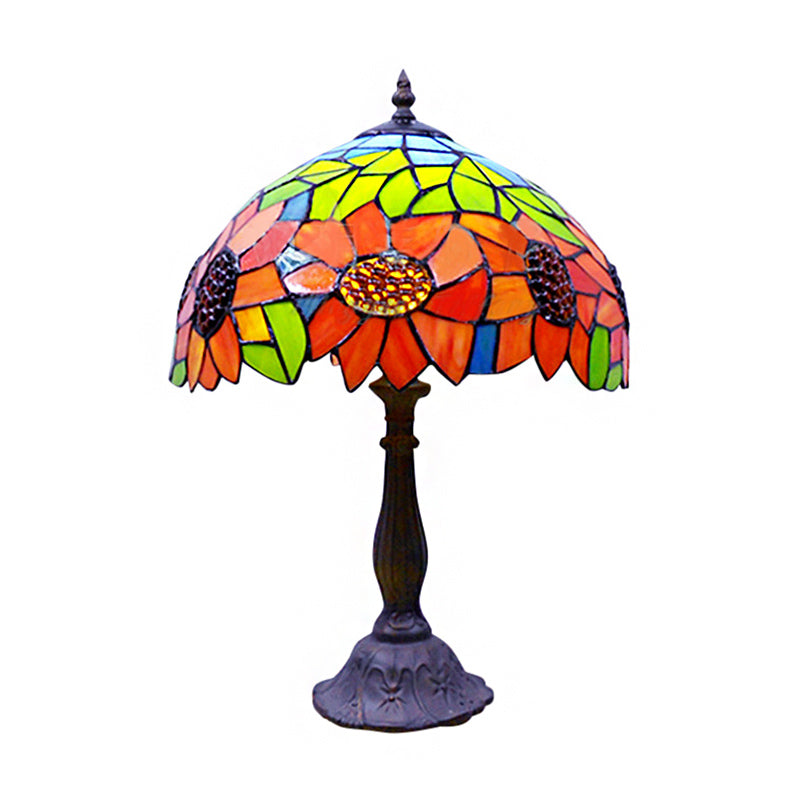 Sunflower Accent Table Lamp Tiffany Stained Glass 1-Light Table Lamp in Orange for Bedroom