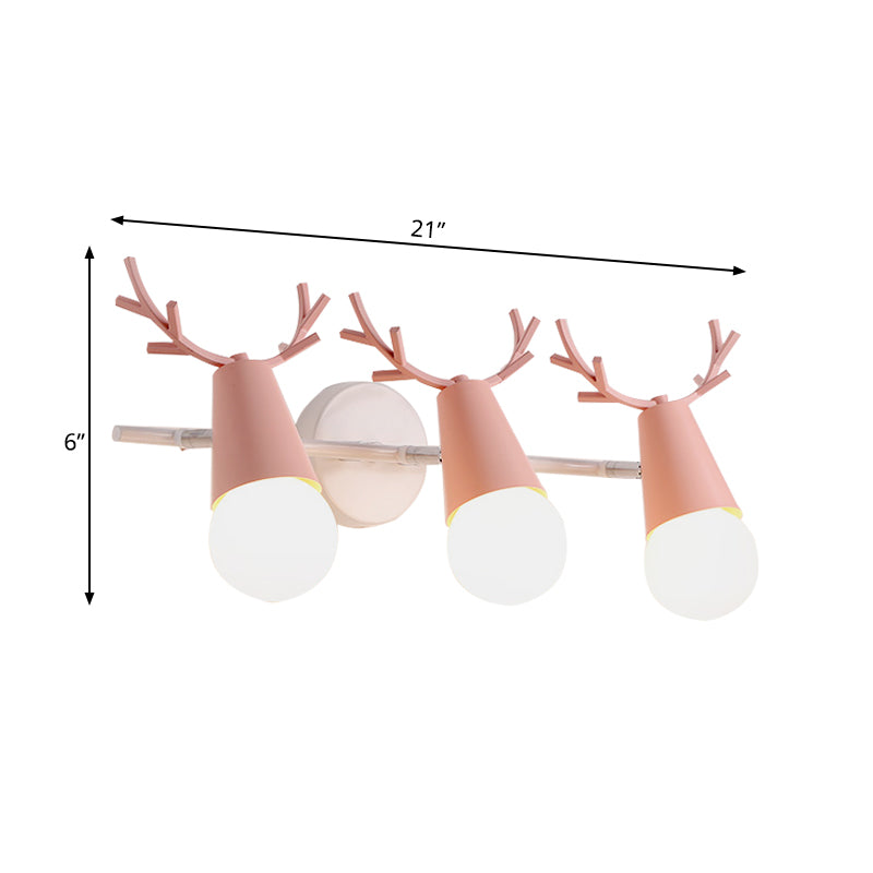 Metal Conical Wall Sconce with Deer Horn Bedroom 3 Heads Nordic Undertint Wall Light