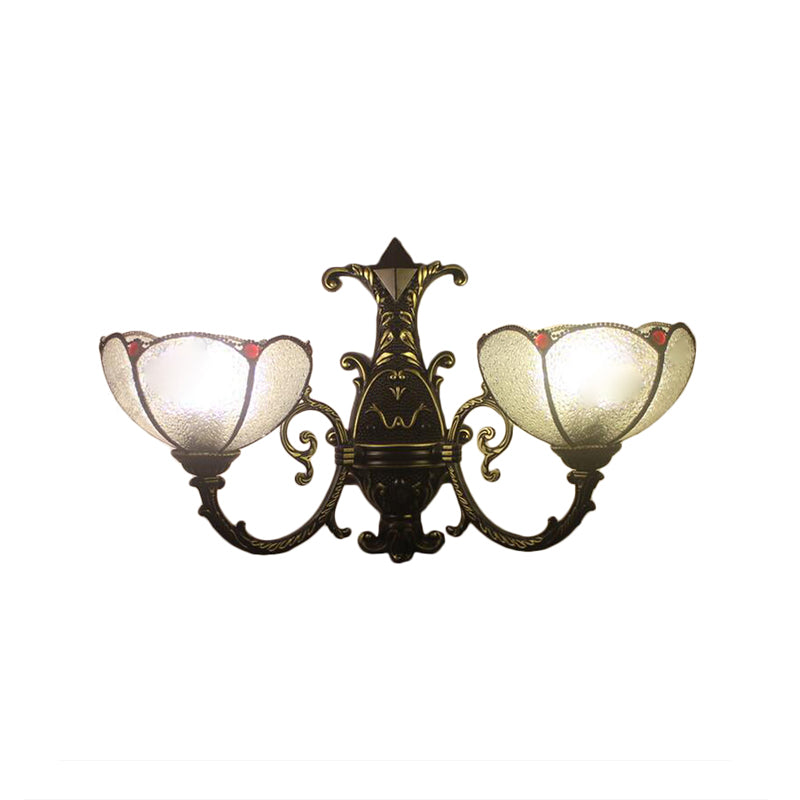 Industrial Style Bowl Wall Lighting Stained Glass 1 Light Wall Mount Fixture in Antique Bronze for Bedroom