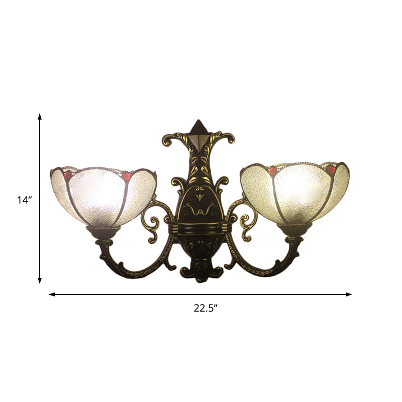 Industrial Style Bowl Wall Lighting Stained Glass 1 Light Wall Mount Fixture in Antique Bronze for Bedroom