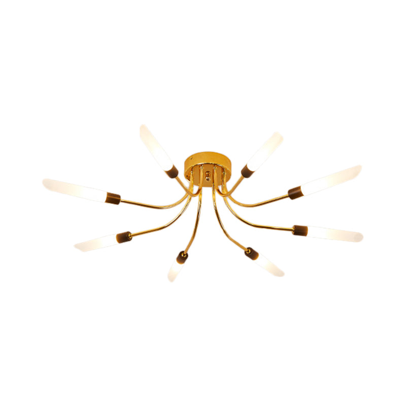 Metall Sputnik Semi Flush Mount Lampe mit weißem Glasrohr Schatten zeitgenössischer 6/8 Lichter LED Gold Semi Flush Deckenleuchte