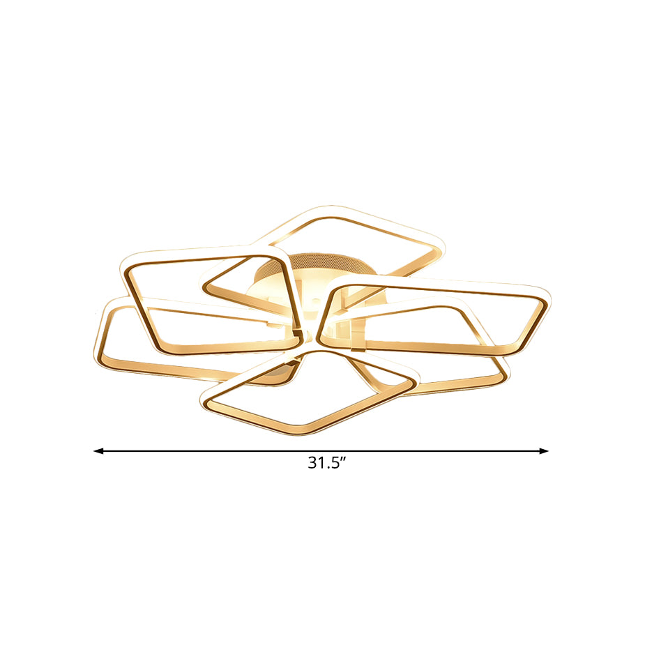 6 Rectangular Rings Acrylic Semi Flush Lighting Modernist White Led Semi Flush Mount Lamp Fixture in White Light, 31.5"/39" Wide