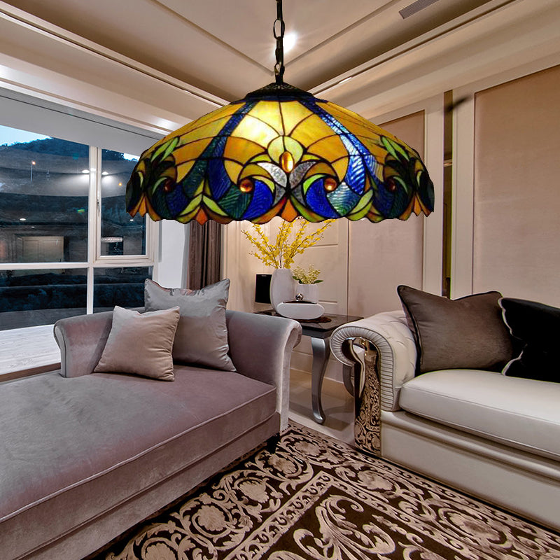Illuminazione a sospensione tiffany vetra colorato da 18 "luce appesa con catene regolabili per soggiorno
