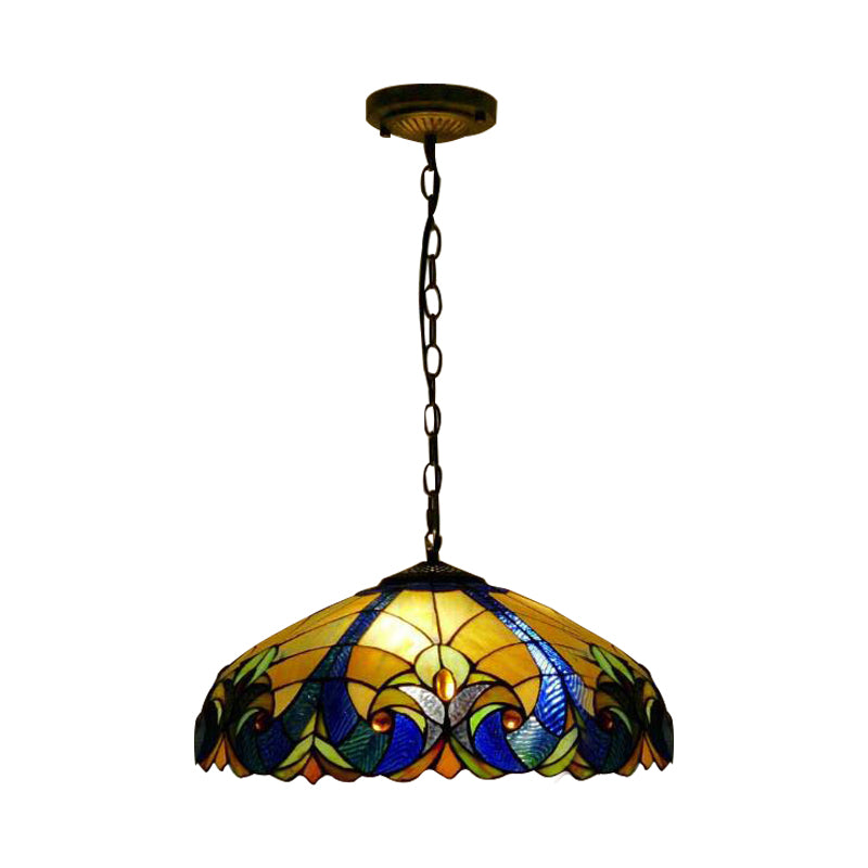 Tiffany Pendant Lighting Stained Glass 18" Wide Hanging Light with Adjustable Chains for Living Room