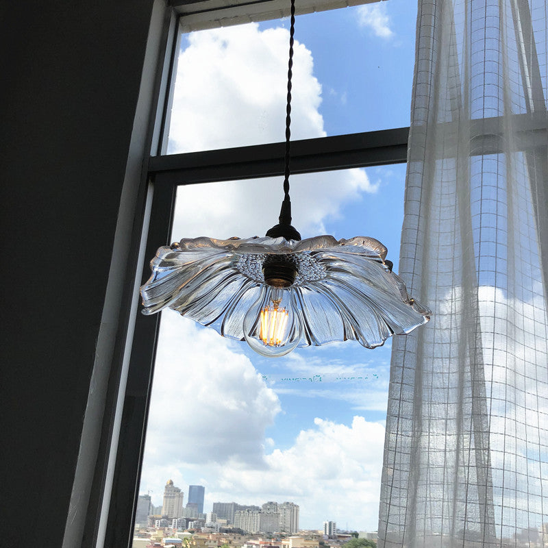 Estilo moderno Luz de colgante de hoja de loto Vidrio transparente 1 Lámpara colgante de luz para balcón