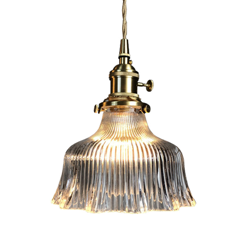 Hedendaagse hanglamp met koperen lampbus 1 licht gecanneleerd glazen hanglampje voor keuken