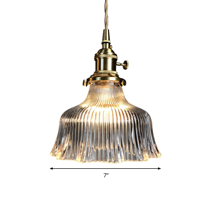 Hedendaagse hanglamp met koperen lampbus 1 licht gecanneleerd glazen hanglampje voor keuken