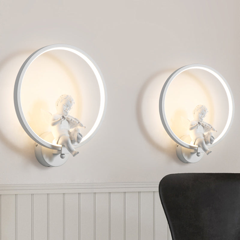 Modern White Wall Light with Angel Boy Ring Acrylic LED Sconce Light for Stair