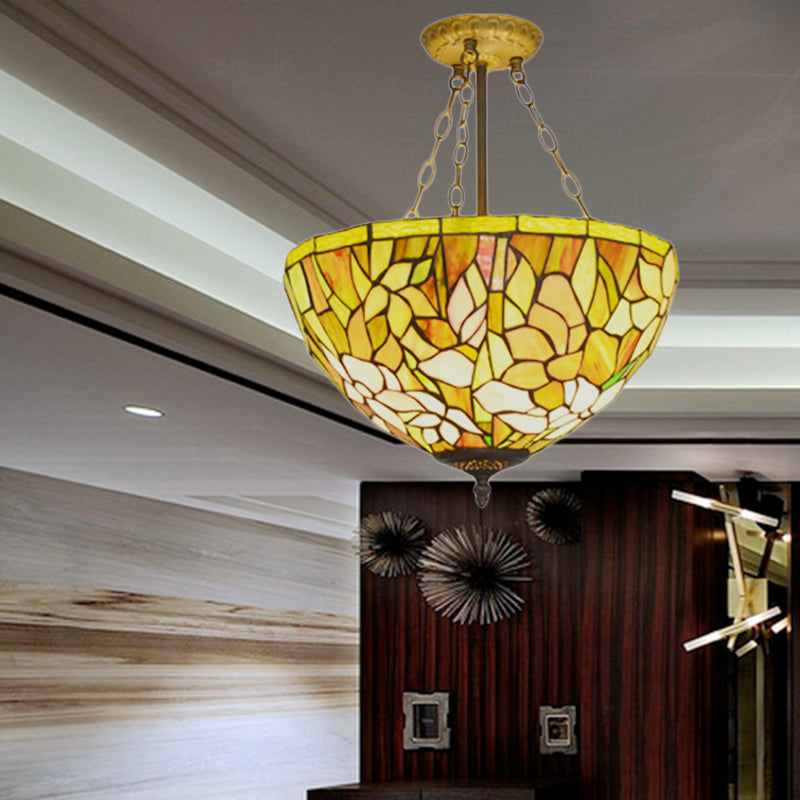 Tiffany élégant pétale plafond pendentif vitrail jaune lustre pour salle à manger
