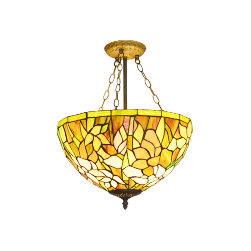 Tiffany élégant pétale plafond pendentif vitrail jaune lustre pour salle à manger