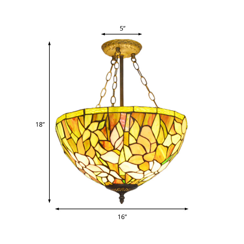 Tiffany élégant pétale plafond pendentif vitrail jaune lustre pour salle à manger