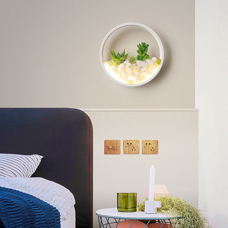 Bigodomina grande o parete luce acrilica leggera con falsa succulenta e pietra per la camera da letto del soggiorno