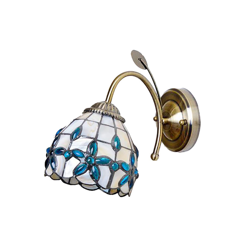 Shell Blossom Wall Light with Leaf Single Bulb Tiffany Wall Sconce for Study Room