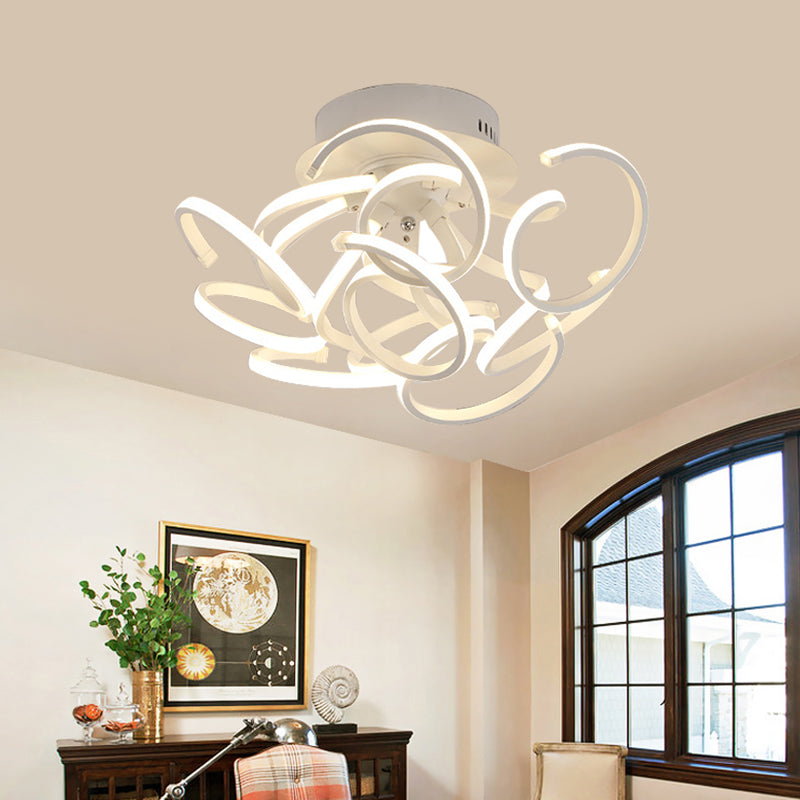 Swirl Wave Semi Flush Mount Lamp Contemporary Acrylic 9/12 Lights White Led Semi Flush Ceiling Light in White/Warm Light