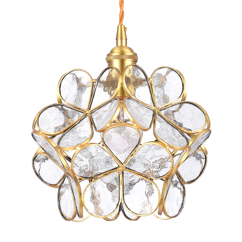 Flower Dining Table Pendant Light Metal & Glass Single Light Stunning Hanging Lamp in Gold