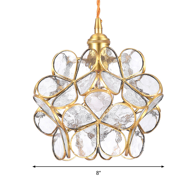 Flower Dining Table Pendant Light Metal & Glass Single Light Stunning Hanging Lamp in Gold