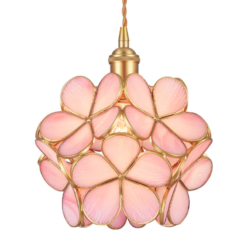 Flower Dining Table Pendant Light Metal & Glass Single Light Stunning Hanging Lamp in Gold