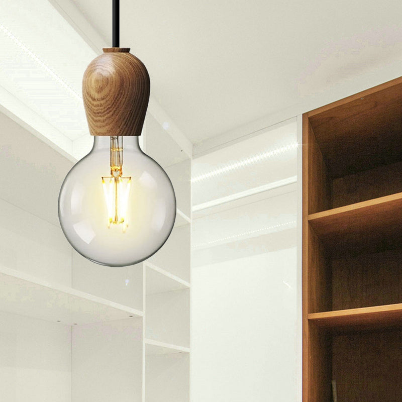 Wooden Lamp Socket Pendant Lamp Kitchen Bedroom 1 Light Minimalist Style Suspension Light in Beige