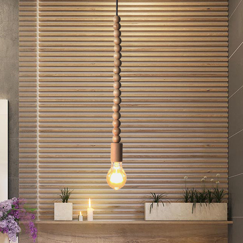 Lámpara colgante de bombilla desnuda de estilo japonés con luz colgante de luz simple deco de madera en beige para cocina