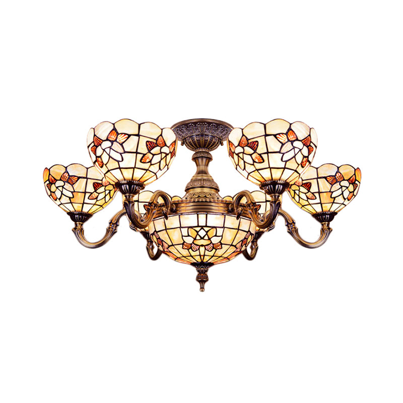Candelera de tono de campana de Shell Tiffany Exquisita Luz colgante en Beige para Villa