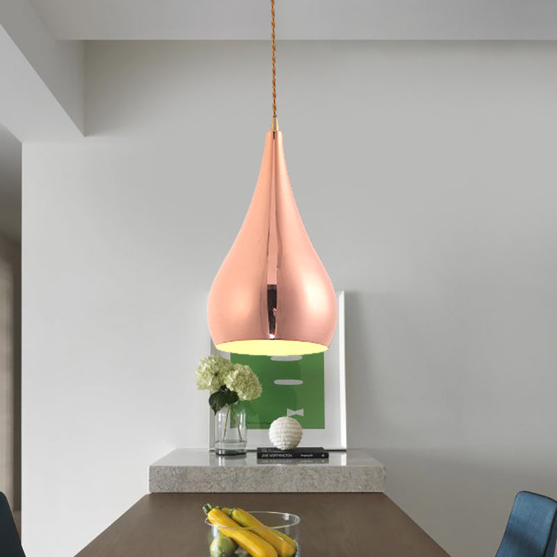 Rose Gold Teardrop Hanging Lamp 1 Head Contemporary Metal Pendant Light for Kitchen Island