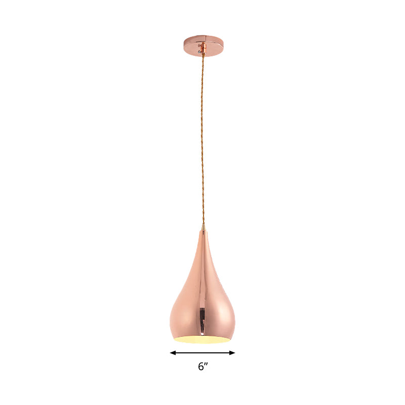 Rose Gold Teardrop Hanging Lamp 1 Head Contemporary Metal Pendant Light for Kitchen Island