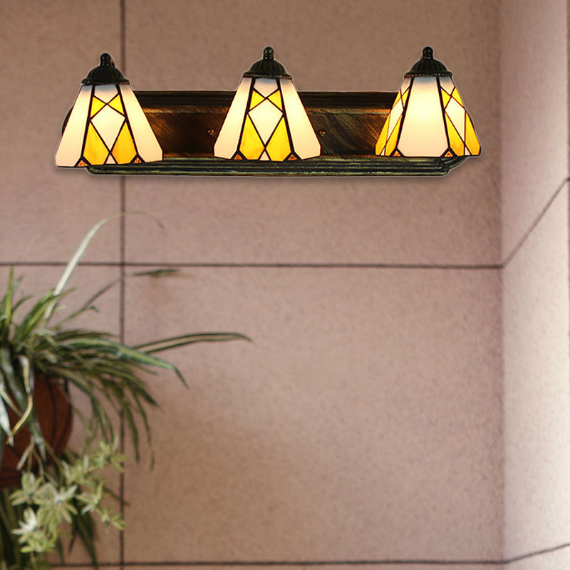 Tiffany Cone Wall Mounted Lamp 3 Heads Yellow/Amber Glass Sconce Light Fixture for Hallway
